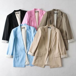 Женские куртки 2023 Высококачественные моды Women Smemanting Printing Mounting Cuffs Linen Cardigan Blazer 230822