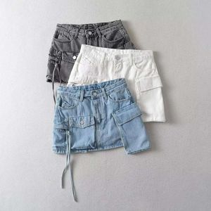 عنوان العنصر INS Babes Multi Pocket Denim Skirt Summer Anti Exposure Drayring A Line Short