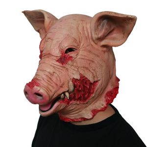 Party Masks Halloween Bloody Pig Head Mask Novely Animal Horror Cosplay Costume Scary Latex Pieces Mardi Gras Carnival Props 230821