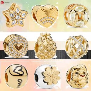 925 Silberperlen Charms Fit Pandora Charm 925 Armband Neue Goldene Klee Löwen Herzstar Openwork Charms Set Anhänger DIY Fine Perlen Schmuck Schmuck