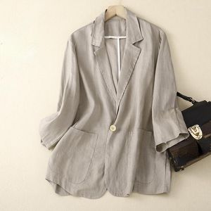 Kadın Suitler Gelişler Kadın Blazers Bahar Sonbahar Günlük Pamuk Keten Ceketler Vintage Katı Üç Çeyrek Kollu Blazer İnce Katlar Kadın