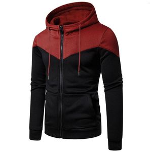 Men's Hoodies Casual Blouse Cotton Shirt Fashion Color Matching Pocket Hooded Sweatshirts Thin Velvet Coat Jacket