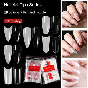 False Nails 500pcs Long Coffin Stiletto francese Clear Half Full Cover Copertura artificiale Suggerimenti per le nail art artificiali per l'estensione