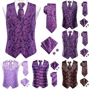 Herrenwesten Lilac Lavendel lila Seidenmenschen Weste Tie Set ärmellose Jacke Anzug Weste Krawatte Hanky ​​Manschettenknöpfe Hochzeitsgeschäft übergroß