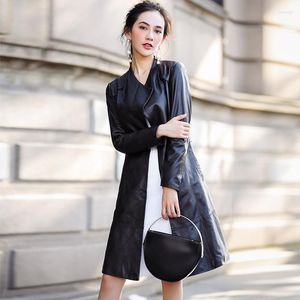 Women's Leather Jacket Genuine Women Long Slim Sheepskin Coats Clothes Coat Female Spring Autumn Trench OT1722023