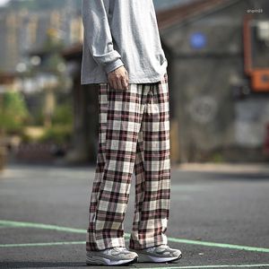 Men's Pants Summer Plaid Cotton Oversize Trousers Japanese Stylish Streetwear Elastic Waist Casual Thin Straight Check Pant