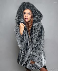 الفراء للنساء الشتاء الأزياء الكثيفة معطف مقنعين معطف منتصف الطول سترة دافئة فضفاضة للمرأة