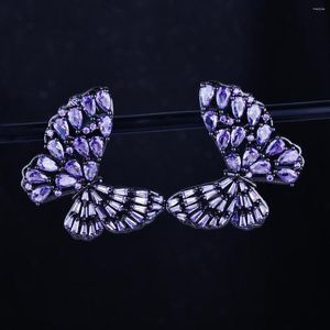 Kolczyki stadniskie Znakomity motyl biały/fioletowy cyrkon dla kobiet dziewczyna piękna kryształowa kolczyka