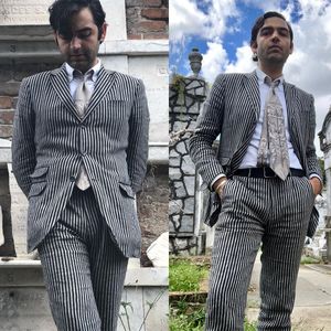 Stripe 2 pezzi Tuxedos tasche a petto a petto a petto a punta tasche personalizzano pantaloni cappo