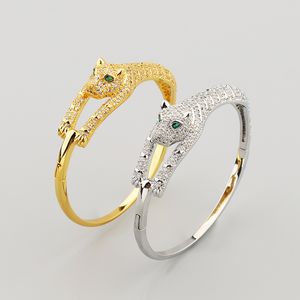 Neues 18k Gold Sliver Plated Run Leopard Diamond Armreif Brabänder Ketten Designer für Frauen Männer Paar Mowels Designer Hochzeitsfeier Valentinstag Geschenke Junge Cool