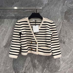 22SS sweater women's autumn crewneck stripes fashion long sleeved women's high-end jacquard cardigan knitted sweater jac182D