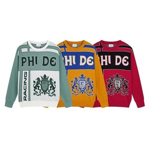 Designer's new autumn/winter RH Niche brand color matching jacquard logo sweater loose high street casual men's and women's sweater