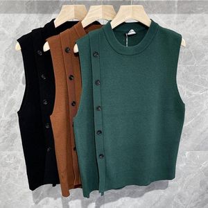 Men's Vests 2023 Luxury Knitted Pullover Sweater Vest Men Casual Streetwear Buttons Solid Color O Neck Sleeveless Loose Stylish Vintage