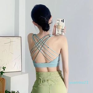 Lu Lu Lemons Cross Cross Shockproof Straps Bra Yoga Outfit Running Gym Sport Tank Top Freen Expens Up تمارين Fiess Undershirt Women Croptops Brassiere