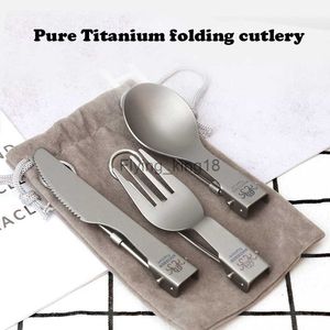 Pure Titanium Tableware Set Matte Foldble Knife Fork Spoon Ultra-Light Outdoor Travel Camping Small Volume Portable Cotestar Set HKD230812