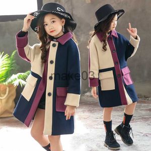 Down Coat Teenager Girls Coat Patchwork Wool Coats for Girl Singlebreasted Winter Jacket for Girls Autumn Casual Kids Clothes 413 Yrs J230823