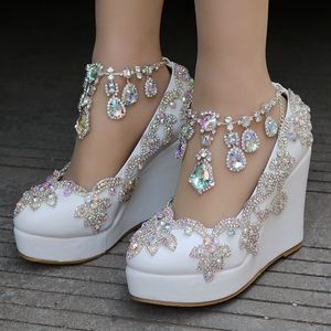 Buty Bride Wedding Crystal 866 Queen Woman Dress Sukienka kostki Kliny Wysoka platforma 230822 538