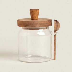 Storage Bottles Glass Pot Kitchen Food Grade Sealed Jar Coffee Powder Seasoning Acacia Wood Honey