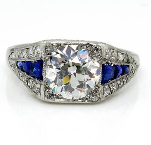 Ringos de cluster Sapphire Sapphire Round Diamond Ring European e American Selling Hollow Feminina Princesa