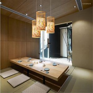 Lampy wiszące ręcznie robione bambus żyrandol jadalnia herbaciarnia lampa Pastoral Sypials Corridor Artwork