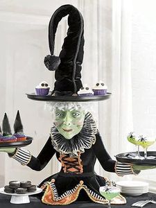 Dekorative Objekte Figuren Halloween Witch Tabletop Server mit Harlequin Tischdecke Halloween Cupcake Witch Display Stand Home Dekoration Dropship 230822
