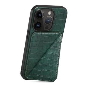 Alligator Grain Leather Phone Case for iPhone 15 14 Pro Max Samsung Galaxy S23 Ultra A14 5G A23 A24 S23FE Google Pixel 8 7 6 6Pro 8Pro 7Pro Magnetic Bracket Card Slot Shell