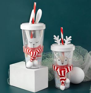 The latest 14.2oz Christmas gift Plastic straw coffee mug, many style choices, support customization of any logo