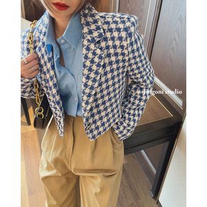 Kvinnorjackor Kvinnor Bomber Jacket Y2K Top Coat Korean Kläder vår Långt ärm Tweed Luxury Blazer Elegant kostym Skräddarsy Chic Crop 230823