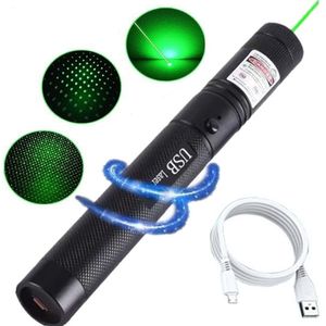 Laserpekare Taktisk hög kraftfull USB-gröna lasrar pekare- justerbar fokus Burning Green Laser Torch 10000 meter Range för jakt 230823