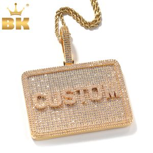 Strands Strings THE BLING KING 2 Sizes Square Card Custom Letters Numbers Pendant Necklace Solid Back Paved Cubic Zircon Hiphop Jewelry 230822