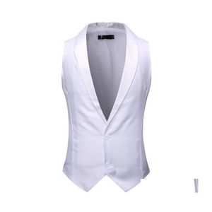 Men'S Suits Blazers White Shawl Collar Tuxedo Vest Men Suit Dress Brand Slim Sleeveless Waistcoat Male Party Wedding Groom Gi175o