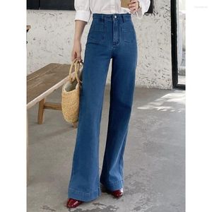 Calça feminina Jeans de perna larga da cintura larga da cintura elegante estilo francês chique micro flare jeans damas longas calças