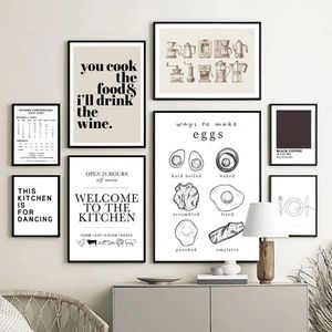 Leinwand Malerei Küchenfutter Umrechnungen Blatt Eier Kaffee -Jubel Poster und Drucke Wandkunst Nordische Bilder Café Küche Esszimmer Dekor wo6