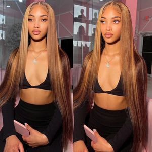 32 34 36 Inch 13x6 HD Lace Front Wigs Human Hair Highlight Straight 13x4 Lace Frontal Wig Glueless Preplucked for Black Women