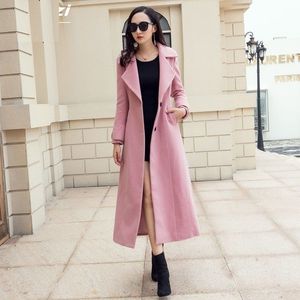 Women's Wool Blends Autumn och Winter Pink Woolen Long Slim Fit Thin Coat Over Kne Woolen Women's Thick Coat 230823