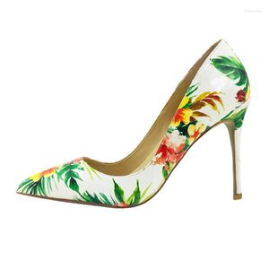 Dress Shoes Size 34-45 Colorful Print Genuine Leather Inside Stiletto High Heels Women Shallow Pointy Toe Party