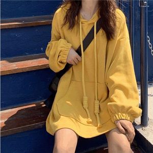 Frauen Hoodies Preppy Style Einfacher Pullover Frauen Mode koreanische lose Drawsting -Kapuze -Sweatshirt mit Taschenfeder Herbst Pull Tops