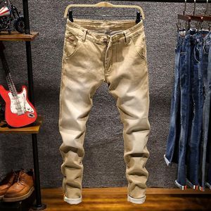 Мужские джинсы 2023 Стиль модный случайные высококачественные стройные стройные брюки с прямыми бутиками брюки