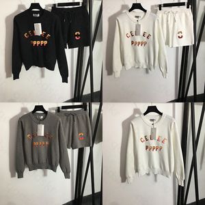 Kadın Nakış Örgü Takip Hoodie Şort Sequin Mektubu Sweatshirt Yüksek Bel Swearpants Sıradan Üstler Pantolon Set