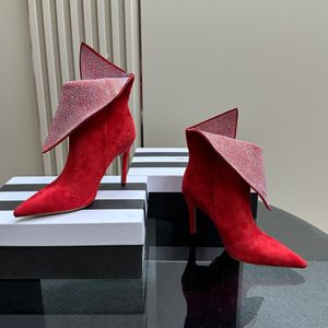 Aquazura Novos Strass Lapela Decoração Tornozelo Dedo Apontado Stiletto Moda Botas Femininas Designer de Couro Sola Botas Vestido Sapatos de Noite Salto pontiagudo