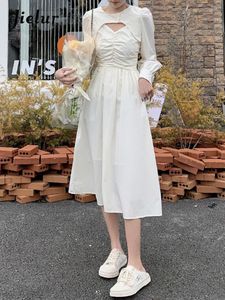 Casual Dresses Vintage Two Piece Set Sexy Women's Fashion Solid Color Pelted Axless Chic Button Hollow Simple Female Dress