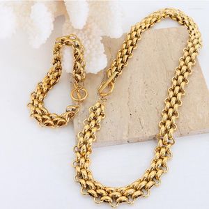 Pendant Necklaces Exaggerated Thick Chain Neutral Hip Hop Style Stainless Steel Necklace Gold Plated Women Accessories Bracelet Set Goth