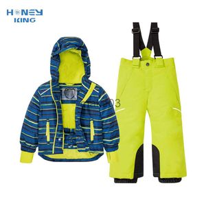 Down Coat HoneyKing Children Outfit Snowsuit Ski Suit Winter Outdoor Sports Warm Windproof Waterproof Snowboard Jacket and Pants 2st Set J230823