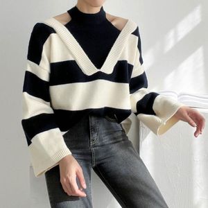 Swetry damskie Koreańska moda luźna napięta pullover w szpic w dekolcie wiosna letnie panie seksowny swobodny sweter hurtowy
