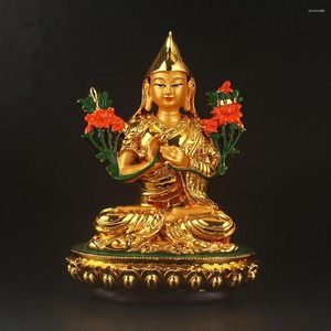 Figurki dekoracyjne Specjalny projekt Złota Tsongkhapa figurka Statua Trzy Tailsman Cenne Buddhsit Glass Steel Titetan dostarcza Budda