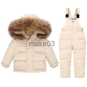 Down Coat Winter Waterproof Kids Reflective Strip Puffer Ski Suit Baby Girls Boys Down Jacket2Way Zip Jumpsuit Pant Child Outfit 16 Yrs J230823