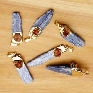 Pendant Necklaces Simple Natural Original Stone Irregular Blue Crystal Bar Coffee Agate Necklace Jewelry Wholesale 7Pcs/ Lot