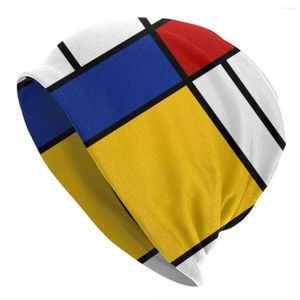 Berets Mondrian Inspired Skullies Beanies Caps Unisex Winter Knit Hat Men Women Cool Adult Geometric Modern Bonnet Hats Outdoor Ski Cap