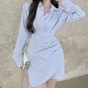 Casual Dresses Aesthetic Slim Retro Fashion Pleated Skirt Y2K Sweet Hip Hop Punk Goth Long Sleeve Korean Style Dress