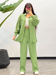 Women's Two Piece Pants 2023 Spring/Autumn Loose Casual Suit Long-sleeved Shirt Coat High Waist Wide-leg Ladies 2- Set Outfits For Oversized